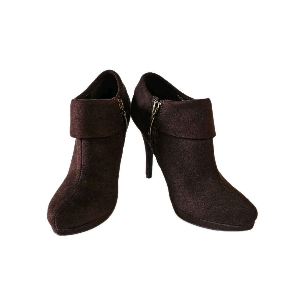X-Appeal Brown Faux Suede Heeled Booties Boots Size 8 - Picture 2 of 7